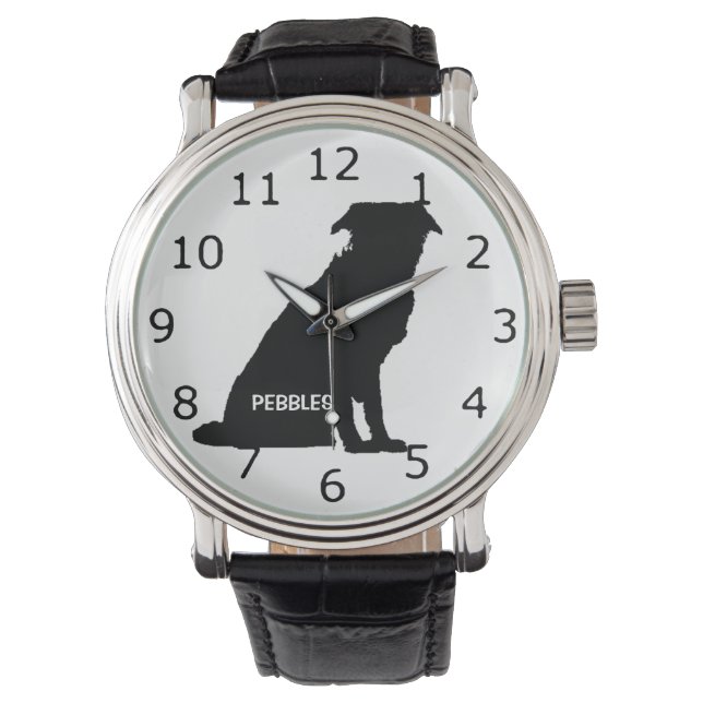 CUSTOM Border Collie Hond Silhouet Horloge (Voorkant)