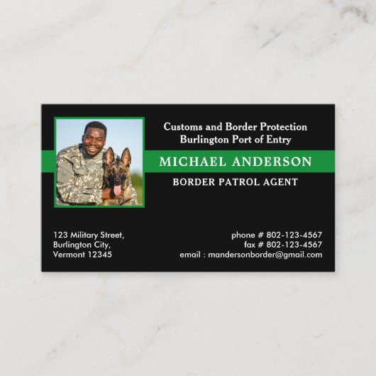 Custom Border Patrol Agent Federale Militaire Foto Visitekaartje (Voorkant)
