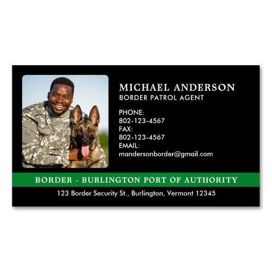 Custom Border Patrol Agent Foto Federale Militaire Magnetisch Visitekaartje (Voorkant)