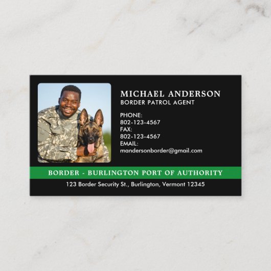 Custom Border Patrol Agent Foto Federale Militaire Visitekaartje (Voorkant)