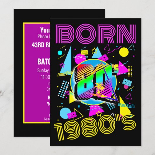 Custom Born 1980's Retro 80"s Klasse Reünie Partij Kaart (Voorkant / Achterkant)