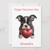 Custom Boston Terrier Pup met een Heart Valentijn Feestdagenkaart (Voorkant)