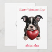Custom Boston Terrier Pup met een Heart Valentijn Feestdagenkaart (Voorkant / Achterkant)