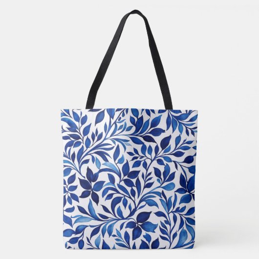 Custom Botanical Blue Floral Bag, Natuur Design Tote Bag (Voorkant)