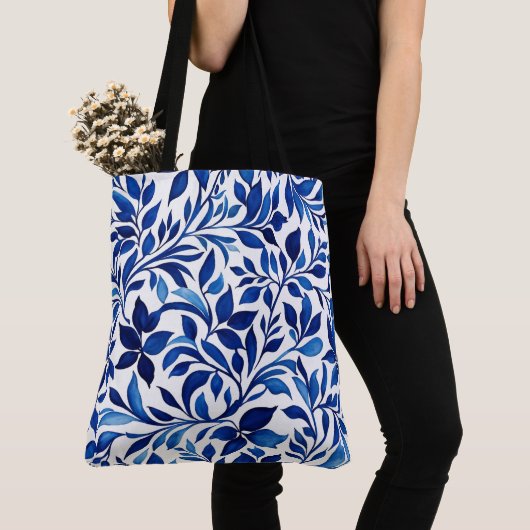 Custom Botanical Blue Floral Bag, Natuur Design Tote Bag (Dichtbij)