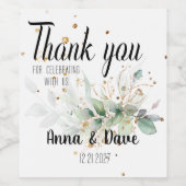 Custom Botanical & Gold Wedding Bedankt Favorieten Wijn Etiket (Enkel label)