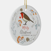 Custom Botanical Robin Bird Botanical Christmas Keramisch Ornament (Rechts)