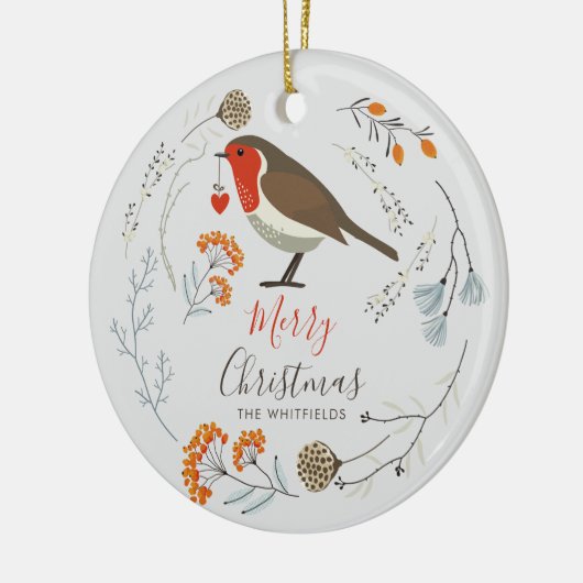 Custom Botanical Robin Bird Botanical Christmas Keramisch Ornament (Links)