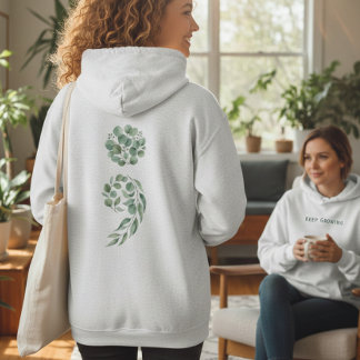Custom Botanical Semicolon Green Mental Health  Hoodie