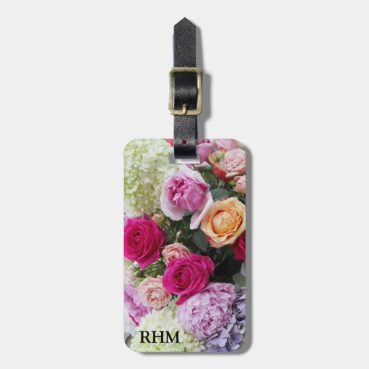 Custom Bouquet of Summer Flowers Rozen Monogram Bagagelabel (Voorkant verticaal)