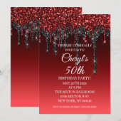 Custom Bourgogne Zwart Glitter Drip Gelukkige Verj Kaart (Voorkant / Achterkant)