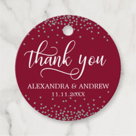 Custom Bourgondië Silver Confetti bruiloft dank u Bedankjes Labels