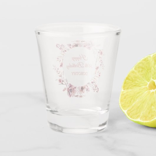 Custom Bourgondië Stoffig Roze Bloemen 30e Verjaar Shot Glas (Achterkant)