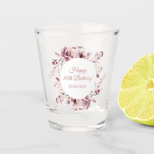 Custom Bourgondië Stoffig Roze Bloemen 80e Verjaar Shot Glas