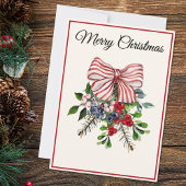 Custom, Bow Berries & Foliage Flat Christmas Card Feestdagenkaart