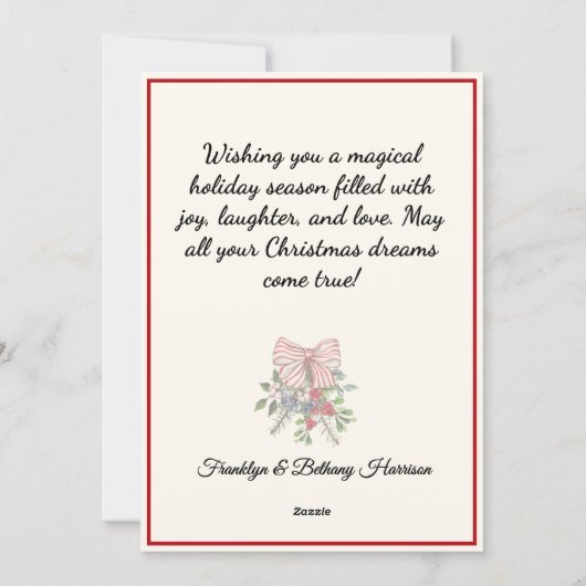 Custom, Bow Berries & Foliage Flat Christmas Card Feestdagenkaart (Achterkant)