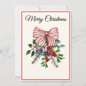 Custom, Bow Berries & Foliage Flat Christmas Card Feestdagenkaart (Voorkant)
