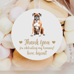 Custom Boxer Dog Wedding Favor Stickers<br><div class="desc">Vier uw speciale dag met deze schattige aangepaste waterverf hond bruiloft gunst stickers. Veel rassen beschikbaar in mijn winkel en in het collectie hieronder. Pas aan met de naam van je huisdier.</div>