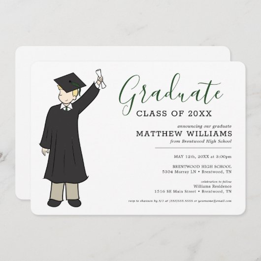 Custom Boy Avatar | Afstuderen van de middelbare s Kaart (Voorkant / Achterkant)