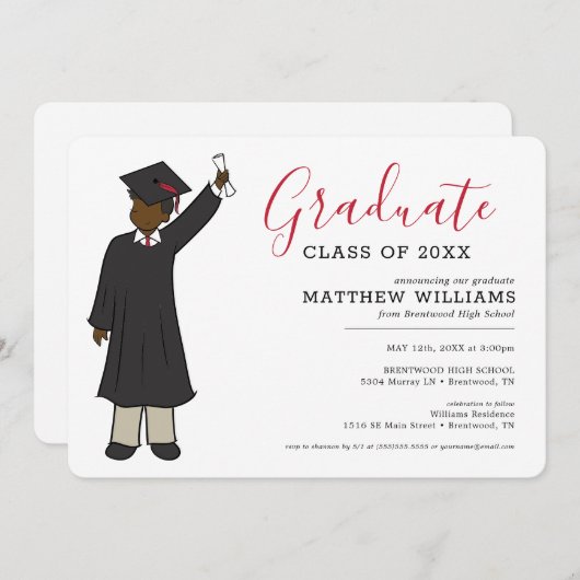 Custom Boy Avatar | Afstuderen van de middelbare s Kaart (Voorkant / Achterkant)