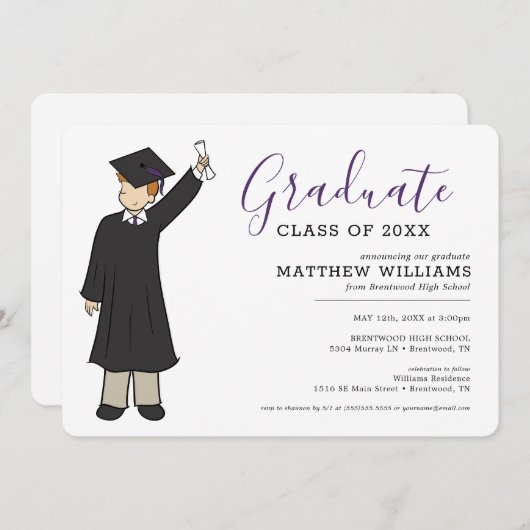 Custom Boy Avatar | Afstuderen van de middelbare s Kaart (Voorkant / Achterkant)