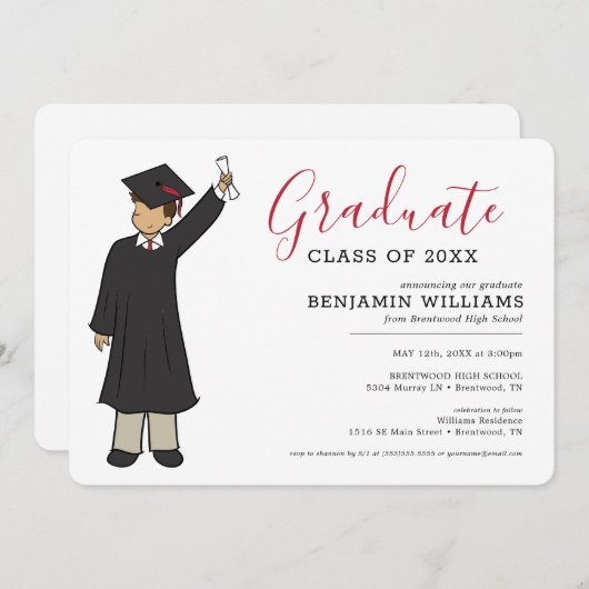 Custom Boy Avatar | Afstuderen van de middelbare s Kaart (Voorkant / Achterkant)