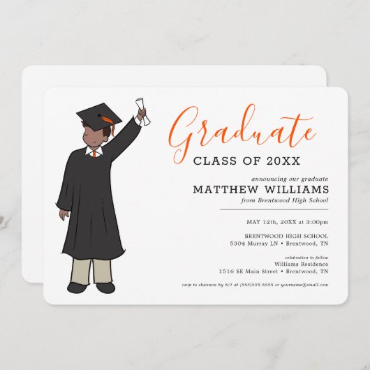 Custom Boy Avatar | Middelbaar Afstuderen Kaart (Voorkant / Achterkant)