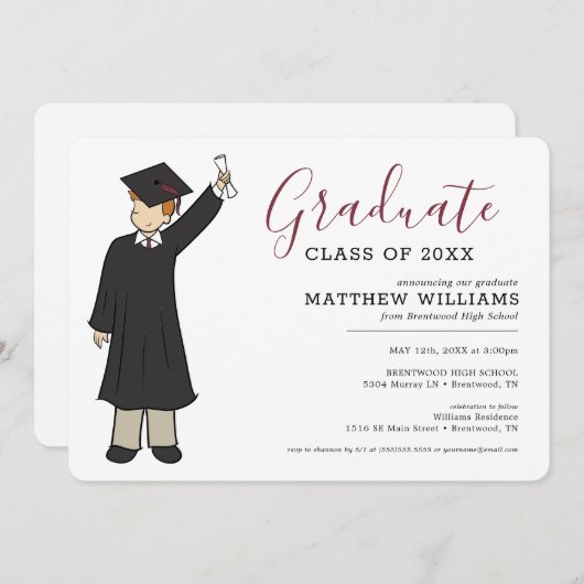 Custom Boy Avatar | Middelbaar Afstuderen Kaart (Voorkant / Achterkant)