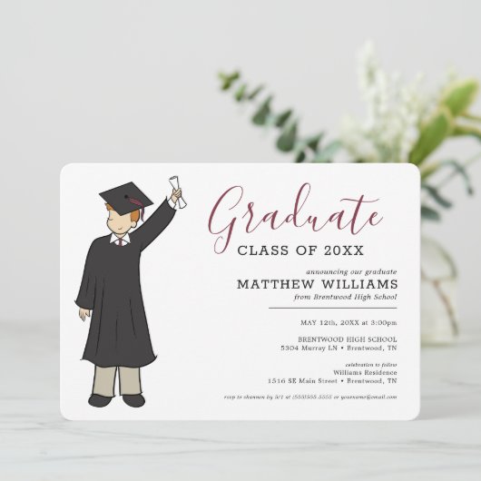 Custom Boy Avatar | Middelbaar Afstuderen Kaart (Staand voorkant)