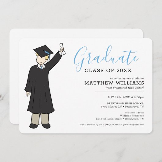 Custom Boy Avatar | Middelbaar Afstuderen Kaart (Voorkant / Achterkant)