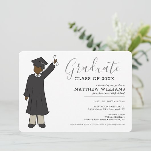 Custom Boy Avatar | Middelbaar Afstuderen Kaart (Staand voorkant)