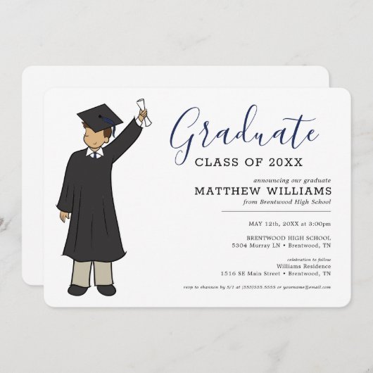 Custom Boy Avatar | Middelbaar Afstuderen Kaart (Voorkant / Achterkant)