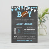 Custom Boy Chalkboard Football Thema Baby shower Kaart (Staand voorkant)
