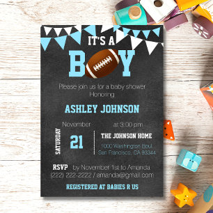 Custom Boy Chalkboard Football Thema Baby shower Kaart