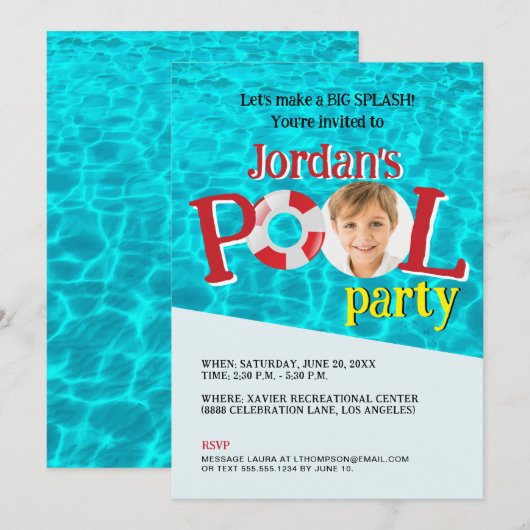 Custom Boy Foto Verjaardag Zwembad Party Kaart (Voorkant / Achterkant)