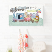 Custom boy Foto verjaardagstrein waterverf Spandoek (Insitu)