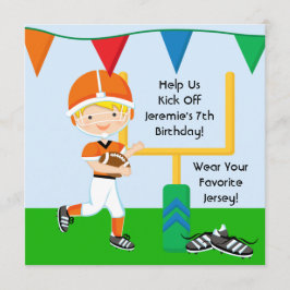 Custom Boy in Oranje Football Birthday Invitation Kaart