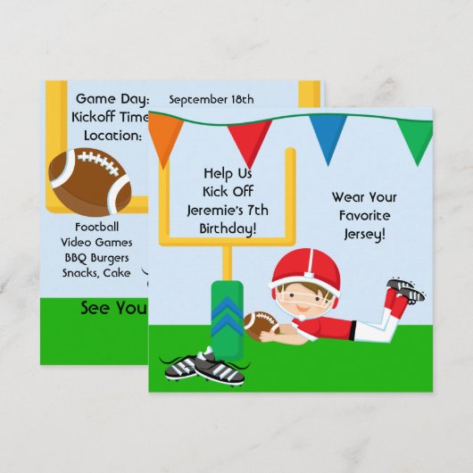 Custom Boy in RedFootball Verjaardag uitnodiging (Voorkant / Achterkant)