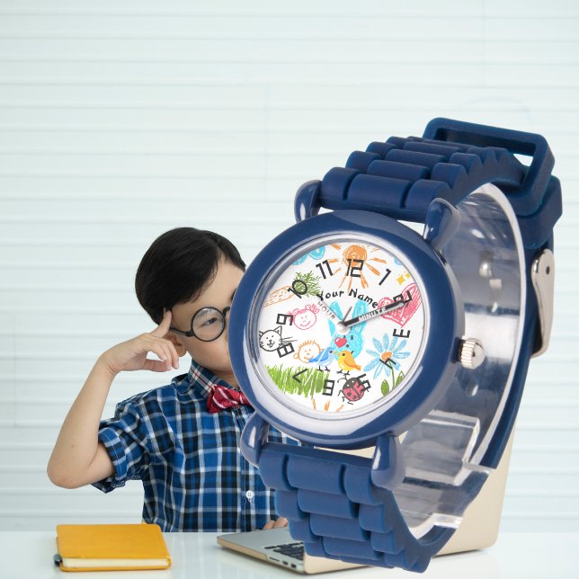 Custom boy Name blue Glitter Strap Kids Watch Horloge (Custom BOY Name BLUE Glitter Strap Kids Watch)