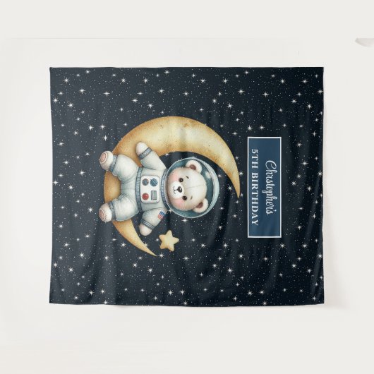 Custom Boy Verjaardag Tapestry met Teddy Bear Wandkleed (Voorkant (horizontaal))