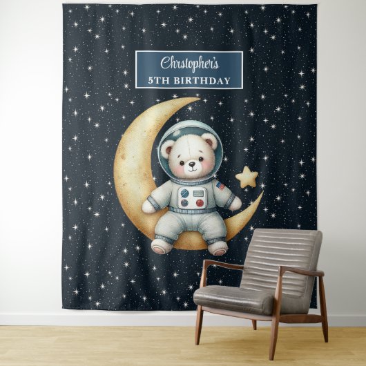 Custom Boy Verjaardag Tapestry met Teddy Bear Wandkleed (In situ)