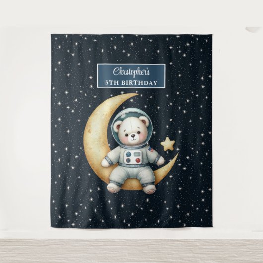 Custom Boy Verjaardag Tapestry met Teddy Bear Wandkleed (Voorkant)