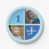 Custom Boys 1e Verjaardag Foto Blauw Verjaardagsfe Papieren Bordje (Voorkant)