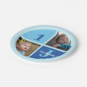 Custom Boys 1e Verjaardag Foto Blauw Verjaardagsfe Papieren Bordje (Gekanteld)