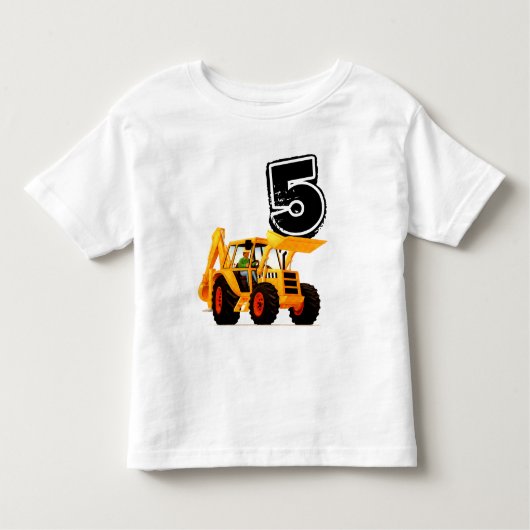 Custom Boy's 5th Birthday Yellow Digger Kinder Shirts (Voorkant)