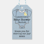 Custom Boys Baby shower Dank u met Footprints Cadeaulabel (Voorkant)