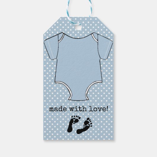 Custom Boys Baby shower Dank u met Footprints Cadeaulabel (Achterkant)