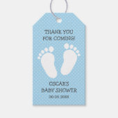 Custom boys baby shower dank u voetafdrukken stapp cadeaulabel (Voorkant)