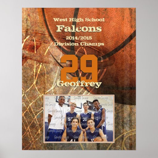 Custom Boys Basketbal poster met teamfoto (Voorkant)