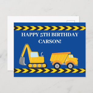 Custom Boys Construction Truck Blue Happy Birthday Briefkaart